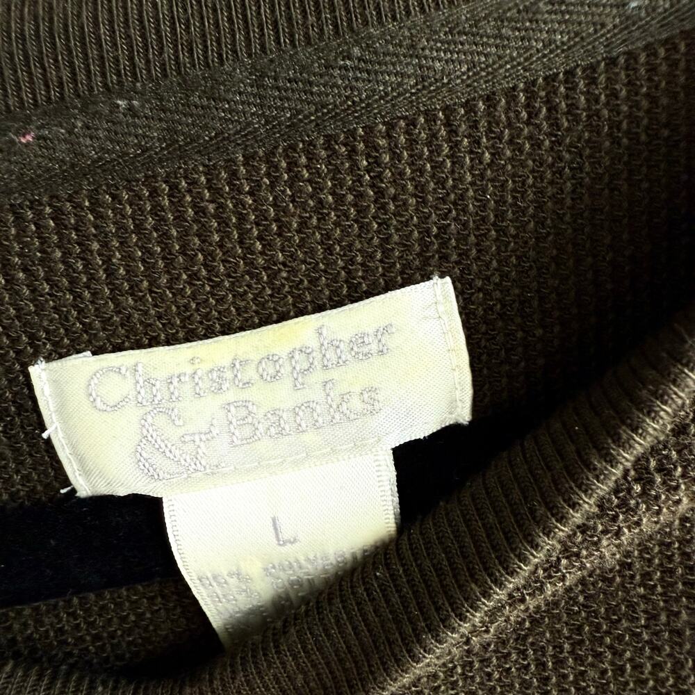 Vintage Waffle Knit Top Embroidered Dogs Thermal 90s Long Sleeve Shirt Womens‎ L - Picture 6 of 8